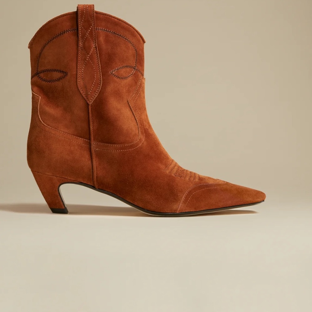 Khaite Dallas Ankle Boot  in Suede Calfskin Carmel SZ 7